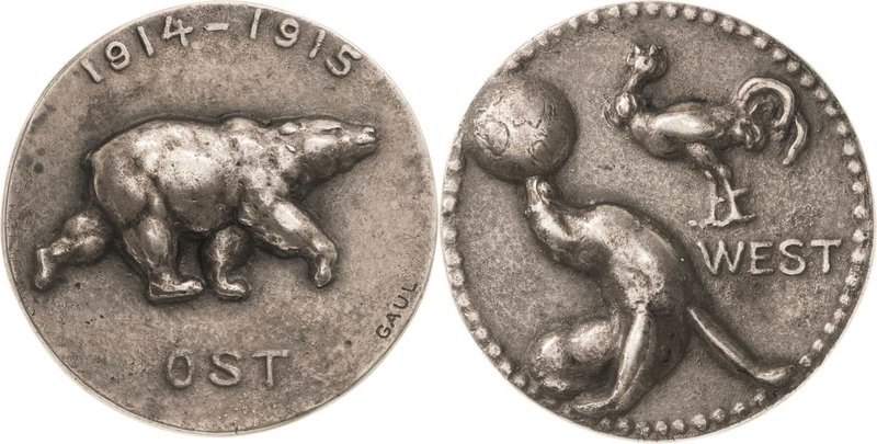Erster Weltkrieg
 Silbergußmedaille 1915 (August Gaul) Ost und West. "Russische...