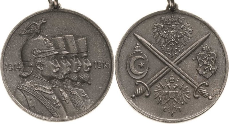 Erster Weltkrieg
 Weißmetallmedaille 1916 (unsigniert) Militärbündnis der Mitte...