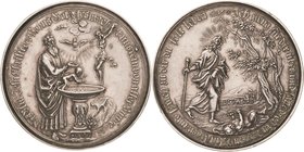 Geschenkmedaillen - Taufe
 Silbermedaille o.J (um 1700) (P.H. Müller) Taufszene mit Blut Christi, darüber die Dreifaltigkeit / Christus geht als Wand...