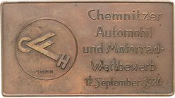 Slg. Joos - Medaillen, Plaketten, Abzeichen der Luftfahrt 1783-1945
 Einseitige Bronzeplakette 1926. Chemnitzer Automobil und Motorrad Wettbewerb. Si...