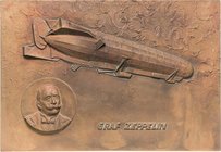 Slg. Joos - Medaillen, Plaketten, Abzeichen der Luftfahrt 1783-1945
 Einseitige Kupfergussplakette o.J. (unsigniert) Graf Zeppelin. Luftschiff in Fah...