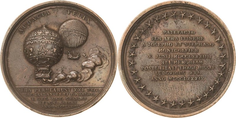 Luft- und Raumfahrt
 Bronzemedaille 1784 (A. Pajou) Auf die ersten bemannten Ba...