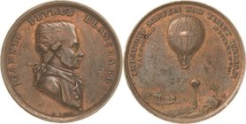 Luft- und Raumfahrt
 Bronzemedaille 1788 (Loos) Blanchards Ballonfahrt über Warschau. Brustbild nach rechts / Ballon über Landschaft mit Fallschirm. ...