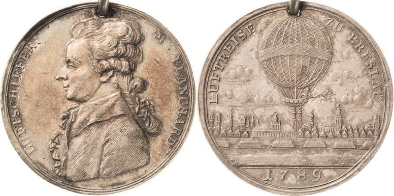 Luft- und Raumfahrt
 Silbermedaille 1789 (unsigniert) 35. Luftreise J.P. Blanch...