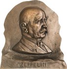Luft- und Raumfahrt
 Einseitige Bronzegußplakette o.J. (unsigniert) Zeppelin. Brustbild nach rechts. 183 x 179 mm, 554,45 g. Mit Aufhängevorrichtung ...