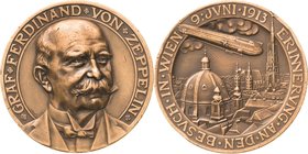 Luft- und Raumfahrt
 Bronzemedaille 1913 (Karl Goetz) Fernfahrt des "LZ 17 Sachsen" nach Wien. Brustbild des Grafen Zeppelin halbrechts / Luftschiff ...