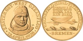 Luft- und Raumfahrt
 Goldmedaille 1928 (J. Bernhart) Erster Ost-West-Ozeanflug der "Bremen". Brustbild von Hermann Köhl von vorn mit Fliegerhaube / "...