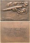 Luft- und Raumfahrt
 Bronzeplakette 1928 (C. Stock) 1. Amerikafahrt des "LZ 127". Luftschiff nach rechts in Sturmwolken, wird von zwei Titanen an der...
