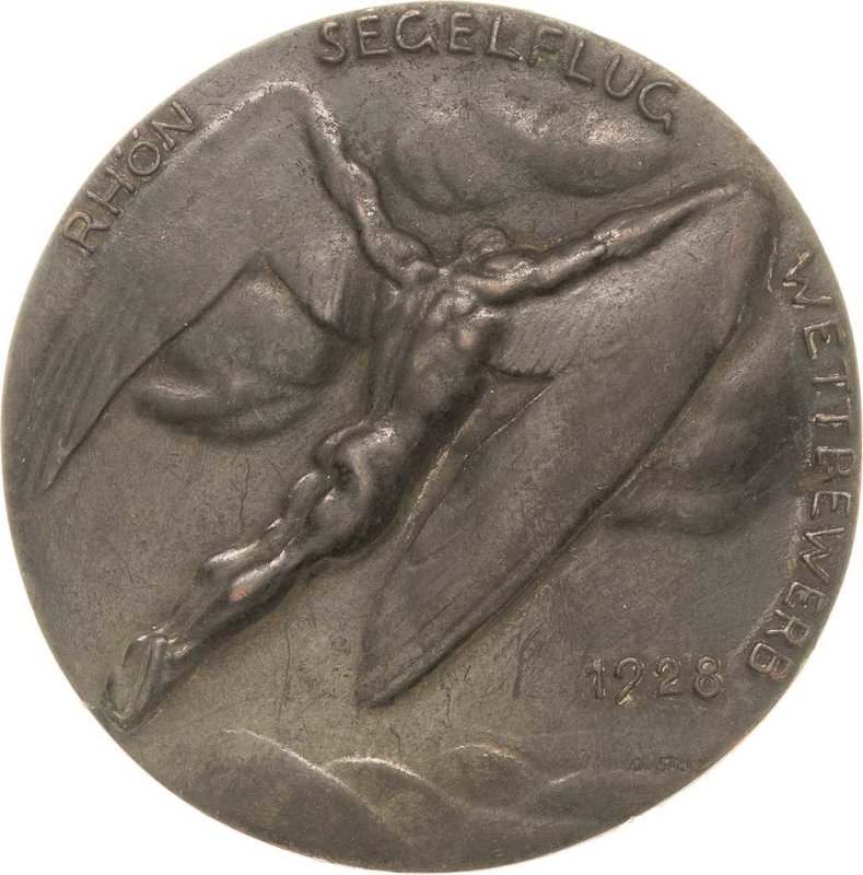 Luft- und Raumfahrt
 Einseitige Bronzegußmedaille 1928 (C. Stock) Rhön-Segelflu...