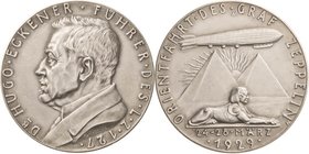 Luft- und Raumfahrt
 Silbermedaille 1929 (K. Goetz) Dr. Hugo Eckener und die Orientfahrt des Luftschiffes 'Graf Zeppelin' Kopf nach links / Luftschif...