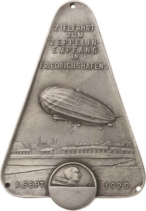 Luft- und Raumfahrt
 Einseitige Zinkplakette 1929 (unsigniert) Zielfahrt zur Rü...