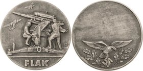 Luft- und Raumfahrt
 Zinkmedaille o.J. (1937) (B.H. Mayer) FLAK-Schiessen. Flugabwehrgeschütz in Feuerstellung / Freies Gravurfeld über Luftwaffenadl...