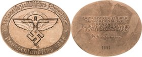 Luft- und Raumfahrt
 Bronzierte Aluminiummedaille 1938. Deutschlandflug. NSFK-Emblem / 5 Zeilen Schrift (Zitat des Korpsführers), darunter Faksimile-...