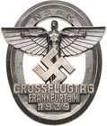 Luft- und Raumfahrt
 Versilberte Bronzeplakette 1939 (Brehmer, Markneukirchen) Grossflugtag Frankfurt a. Main NSFK-Emblem: Ikarus mit ausgebreiteten ...