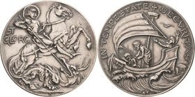 Medailleur Dasio, Maximilian
 Silbermedaille 1906. Hl. Georg und Hl. Petrus. St. Georg reitet nach rechts, den Drachen tötend / Petrus weckt den währ...