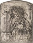 Medailleur Goetz, Karl 1875 - 1950
 Einseitige versilberte Bronzeplakette 1910. Passionsspiele in Oberammergau. Anton Lang als Jesus Christus mit Kre...