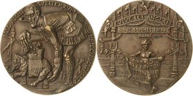 Medailleur Goetz, Karl 1875 - 1950
 Bronzegussmedaille 1914. Ankunft indischer und afrikanischer Truppen in Marseille. Schotte in Kilt beugt sich übe...