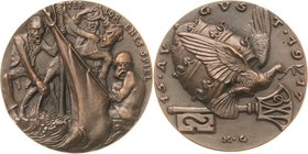 Medailleur Goetz, Karl 1875 - 1950
 Bronzegussmedaille 1917. Auf die Friedensnote Benedikts XV. Vier Männergestalten mit weit aufgerissenen Mündern, ...