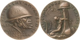 Medailleur Goetz, Karl 1875 - 1950
 Bronzegussmedaille 1920. Französische Besetzung des Rheinlandes - "Schwarze Schande". Kopf eines afrikanischen So...