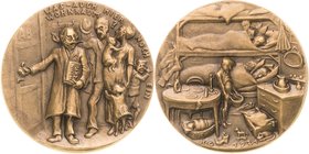 Medailleur Goetz, Karl 1875 - 1950
 Bronzegussmedaille 1921. Wohnungsnot und Wohnungsgestze. Amtmann bietet Familie einen Abstellort als Wohnung an /...
