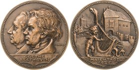Medailleur Goetz, Karl 1875 - 1950
 Bronzegussmedaille 1926. Maientage auf der Wartburg. Köpfe von Goethe und Beethoven nebeneinander nach links / Ha...