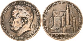Medailleur Goetz, Karl 1875 - 1950
 Bronzegussmedaille 1927. 60. Geburtstag des Gründers und Förderers der Schweinfurter Kugellager-Industrie, Ernst ...
