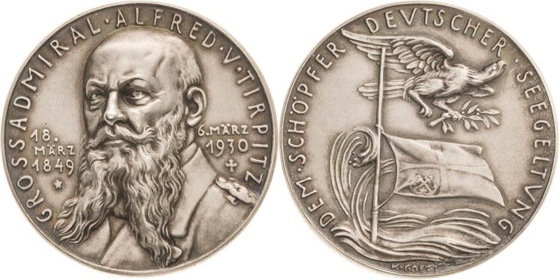 Medailleur Goetz, Karl 1875 - 1950
 Silbermedaille 1930. Tod des Großadmirals v...