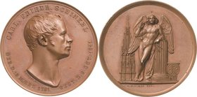 Personenmedaillen
Schinkel, Karl Friedrich 1781-1841 Bronzemedaille 1841 (Fischer) Auf seinen Tod. Kopf nach rechts / Geflügelte Gestalt an Säule gel...