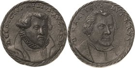 Reformation-Ereignisse und Jubiläen
 Bleigussmedaille o.J. (späterer Guss) (unsigniert) Luther und Mylius. Brustbild Luther halb rechts / Brustbild M...