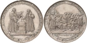 Reformation-Ereignisse und Jubiläen
 Silbermedaille 1830 (G. Loos/C. Pfeuffer) 300 Jahre Augsburger Konfession. Luther und Melanchthon stehen neben A...