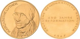 Reformation-Ereignisse und Jubiläen
 Goldmedaille 1967 (Münze Berlin) 450 Jahre Reformation - Die Mutter Margarethe Luther. 26,5 mm, 15,01 g, ca. 900...