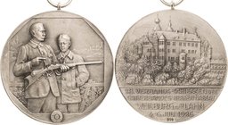Schützenmedaillen - Deutschland
Weilburg a.d. Lahn Silbermedaille 1926. 28. Verbands-Schiessen Gauverband Hessen und Nassau. 2 Schützen / Burgansicht...