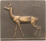 Beckmann, E. 1885-1957 Einseitige Bronzeplakette 1919. Reh nach links. 49,5 x 55,5 mm, 42,04 g Gussfrisch