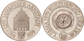 König, Helmut 1934-2017 Silbermedaille 1979. 1275 Jahre Arnstadt und 1. JBMA (Jugend-Bezirksmünzausstellung) Erfurt in Arnstadt. Ansicht des Ostflügel...