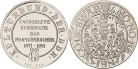 König, Helmut 1934-2017 Silbermedaille 1981. 10 Jahre Fachgruppe Numismatik Bad Frankenhausen. Aversnachbildung eines Taler von 1525 und Reversnachbil...