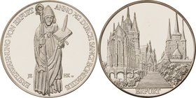 König, Helmut 1934-2017 Silbermedaille 1992 (J. Ellenberg/H. König) 1250 Jahre Erfurt. Hl. Bonifatius / Mariendom und Severinkirche. 40 mm, 30,8 g Eng...