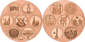 König, Helmut 1934-2017 Kupfermedaille 2014. 25 Jahre Panorama-Museum in Bad Frankenhausen. 7 Medaillen zum Bezug Müntzer und Bauernkrieg. Motive von ...