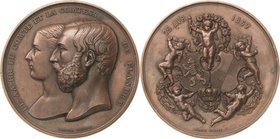 Belgien-Königreich
Leopold II. 1865-1909 Bronzemedaille 1867 (L. Wiener) Auf die Hochzeit seines Bruders Philipp, Graf von Flandern mit Maria Luise v...