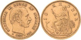 Dänemark
Christian IX. 1863-1906 10 Kroner 1900, VBP-Kopenhagen Hede 9 Friedberg 296 Schlumberger 74 GOLD. 4.48 g. Sehr schön+