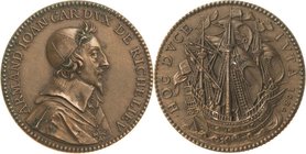 Frankreich
Ludwig XIII. 1610-1643 Bronzemedaille 1634 (spätere Prägung um 1900) Auf Kardinal Richelieu. Brstbild nach rechts / Schiff mit der Parole ...
