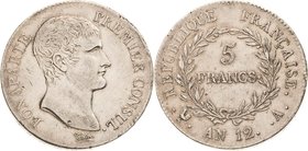 Frankreich
Napoleon Bonaparte Premier Consul 1799-1804 5 Francs 1803 (= Jahr 12), A-Paris Gadoury 579 Davenport 82 Sehr schön+