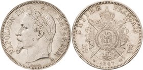 Frankreich
Napoleon III. 1852-1870 5 Francs 1867, A-Paris Gadoury 739 Davenport 96 Fast vorzüglich/vorzüglich-Stempelglanz