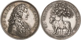Frankreich-Französische Kolonien
Ludwig XIV. 1643-1715 Silbermedaille 1665 (spätere Prägung) (unsigniert) Auf den ersten Kolonialversuch in Madagaska...