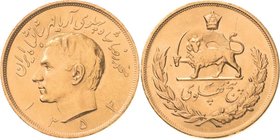 Iran
Mohammed Reza Pahlevi 1941-1979 5 Pahlevi 1954, Teheran KM 1164 Friedberg 99 GOLD. 40.70 g. Vorzüglich-Stempelglanz