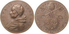 Italien-Kirchenstaat/Vatikanstadt
Pius II. 1458-1464 Bronzemedaille o.J. (Spätere Prägung) Brustbild links / Piccolomini-Wappen unter Tiara und gekre...