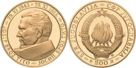 Jugoslawien
 200 Dinara 1968 25 Jahre Jugoslawien - Josip Bros Tito. In Originalverpackung Friedberg 7 Schlumberger 11 GOLD. 15.65 g. Polierte Platte