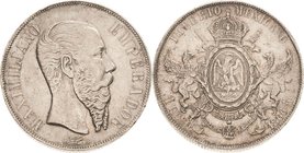 Mexiko
Maximilian 1864-1867 Peso 1866, Mo-Mexiko KM 388.1 Sehr schön-vorzüglich