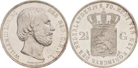 Niederlande-Königreich
Wilhelm III. 1849-1890 2 1/2 Gulden 1870, Utrecht Schulman 596 Davenport 236 Kl. Randfehler, vorzüglich-Stempelglanz