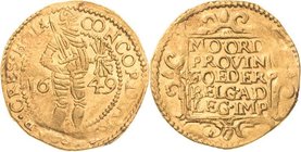 Niederlande-Holland
 Dukat 1649. Delmonte 774 Friedberg 249 GOLD. 3.52 g. Kl. Prüfspur am Rand, leicht gewellt, vorzüglich
