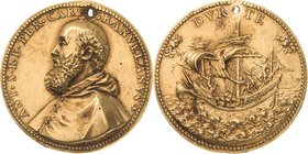Spanien
Philipp II. 1556-1598 Vergoldete Bronzegußmedaille o.J. (1563) (Melon) Auf Kardinal Granvelle. Brustbild nach links / Dreimaster in stürmisch...